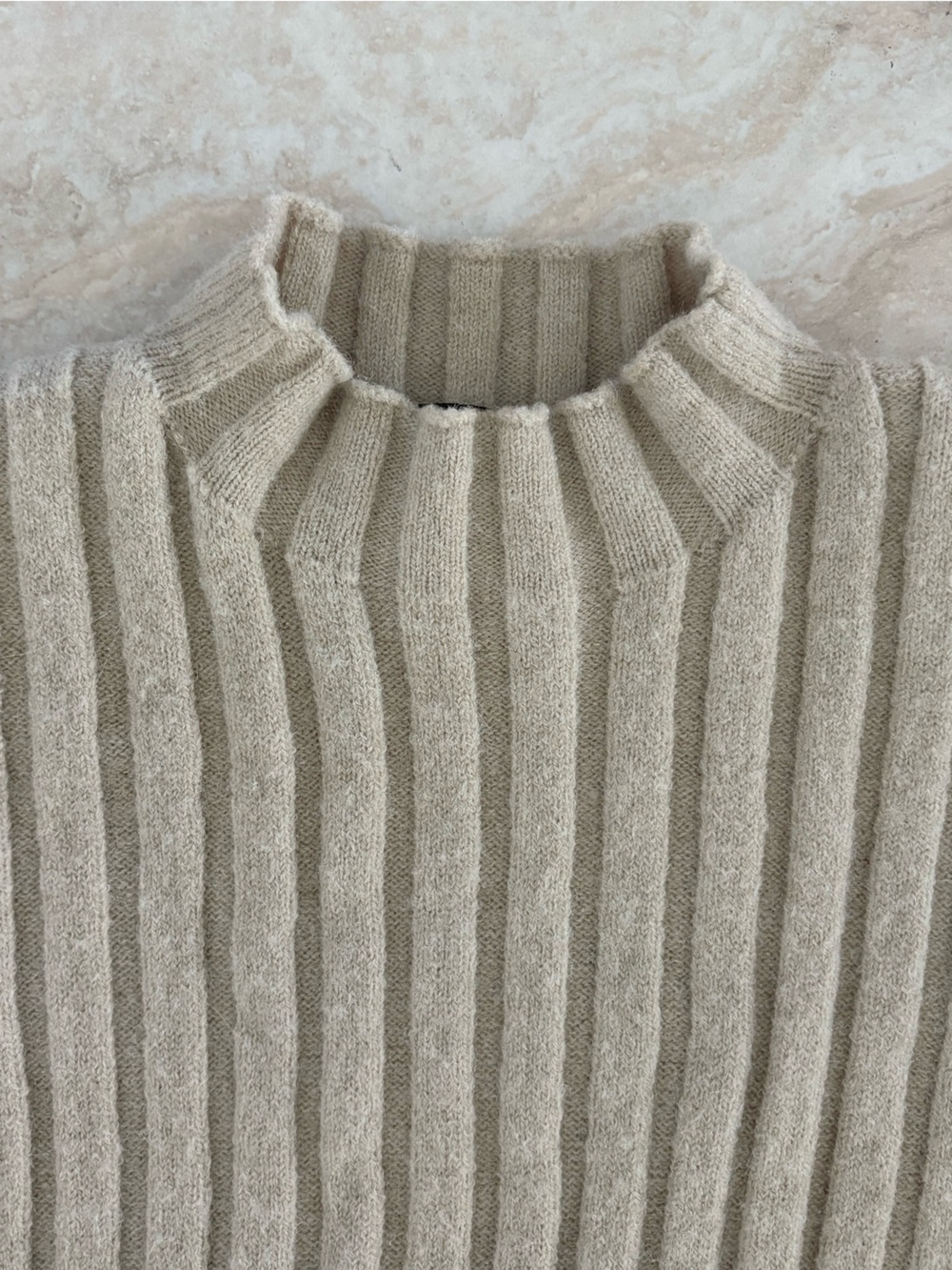 Motel Oatmeal Ribbed Mock Neck Sweater Thumbhole Sleeves XS